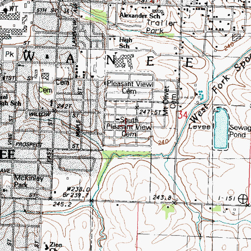 Topographic Map of South Pleasant View Cemetery, IL