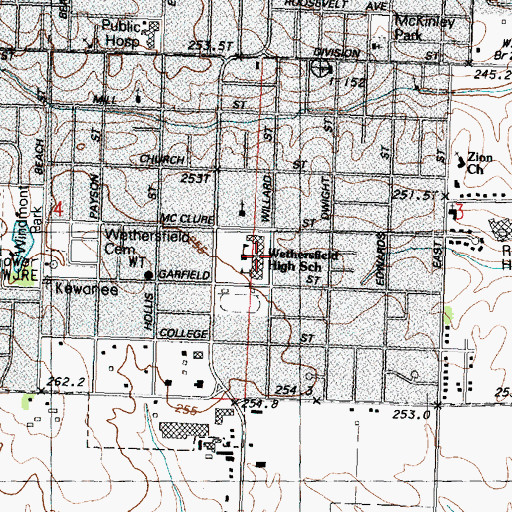 Topographic Map of Wethersfield High School, IL