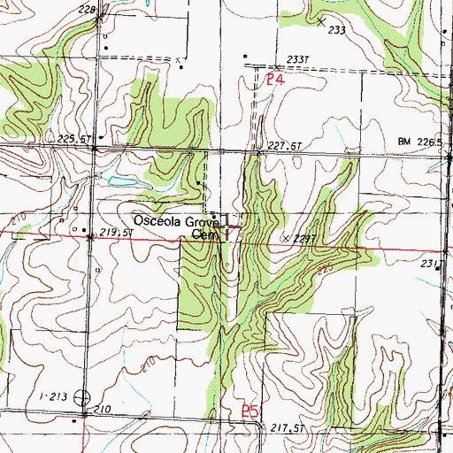 Topographic Map of Osceola Grove Cemetery, IL