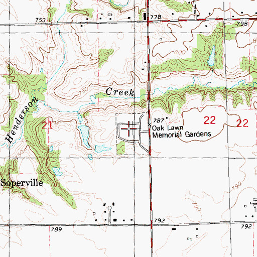 Topographic Map of Oak Lawn Memorial Gardens, IL