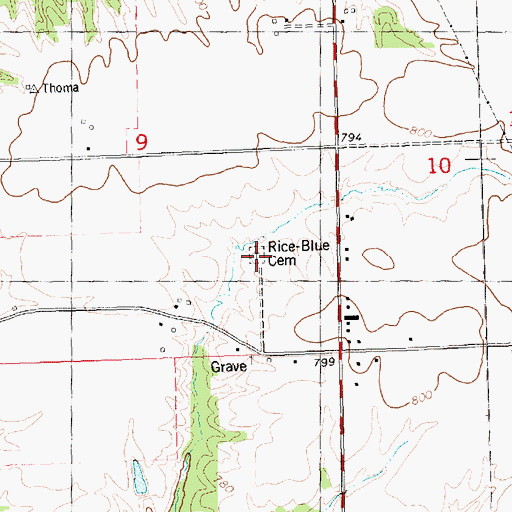 Topographic Map of Rice-Blue Cemetery, IL