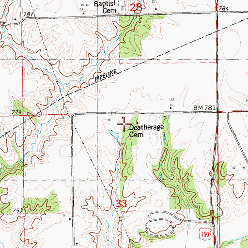 Topographic Map of Deatherage Cemetery, IL
