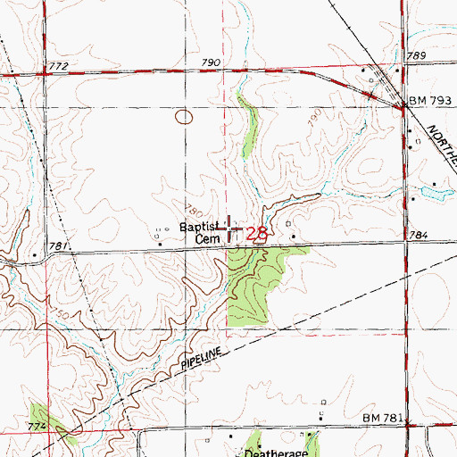 Topographic Map of Rio Baptist Cemetery, IL