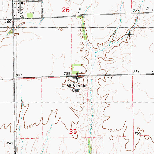 Topographic Map of Mount Vernon Cemetery, IL