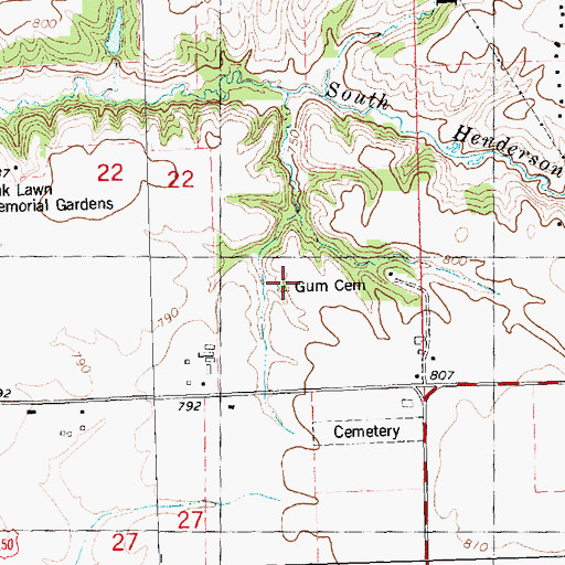Topographic Map of Gum Cemetery, IL