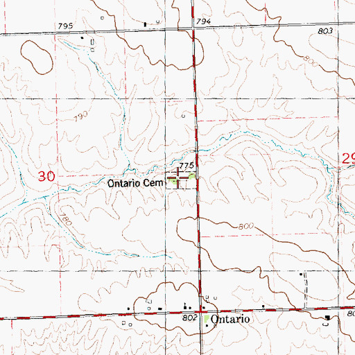 Topographic Map of Ontario Cemetery, IL