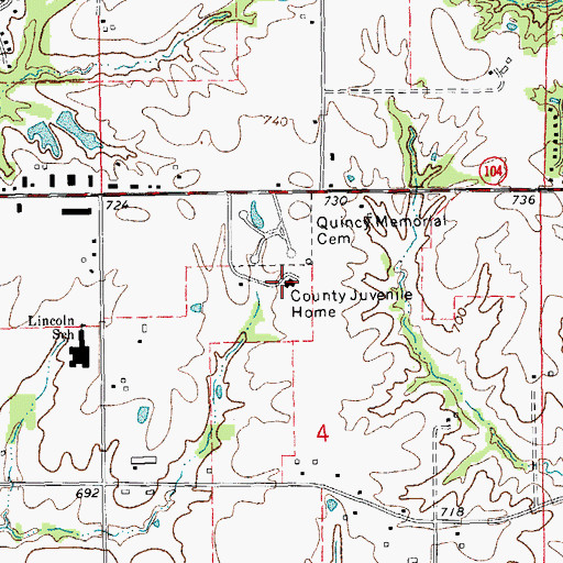 Topographic Map of Adams County Youth Home, IL