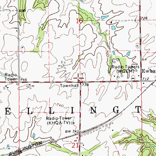 Topographic Map of Ellington Townhall, IL