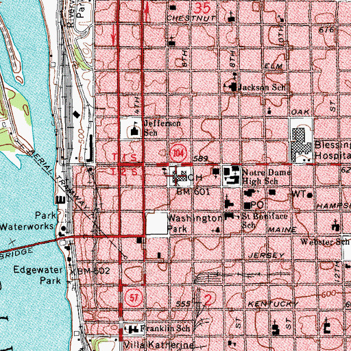 Topographic Map of Quincy City Hall, IL