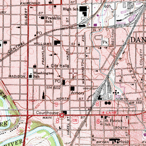 Topographic Map of Danville Post Office, IL