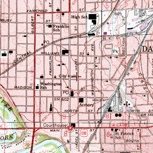 Topographic Map of Danville City Hall, IL