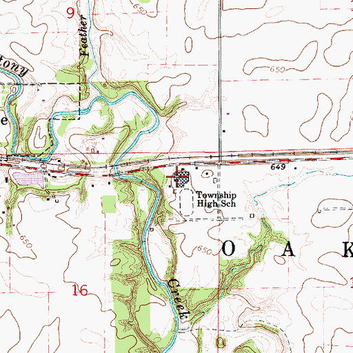 Topographic Map of Oakwood High School, IL