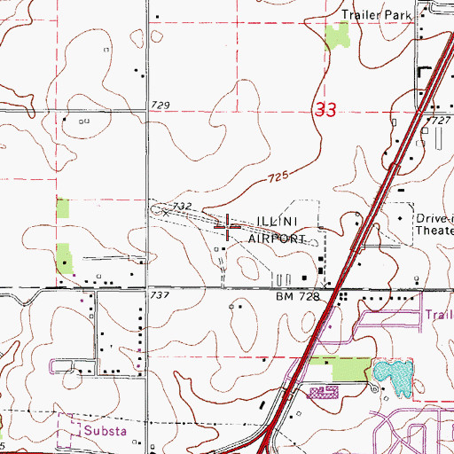 Topographic Map of Illini Airport (historical), IL