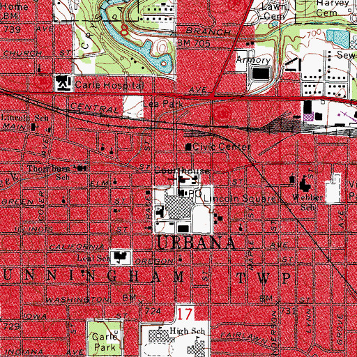 Topographic Map of Champaign County Courthouse, IL