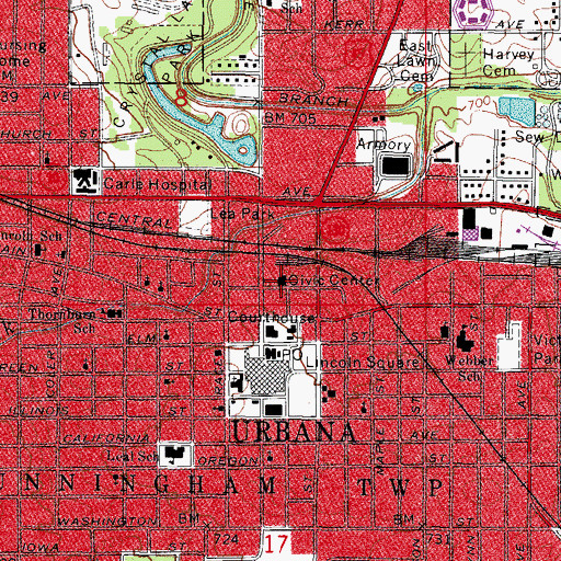 Topographic Map of Champaign-Urbana Civic Center, IL