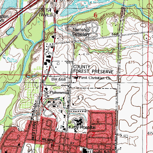 Topographic Map of First Christian Church, IL