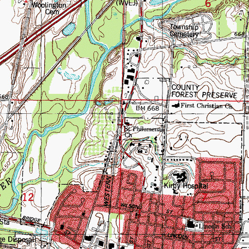 Topographic Map of Saint Philomenas Church, IL