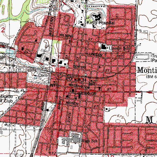 Topographic Map of Monticello City Hall, IL