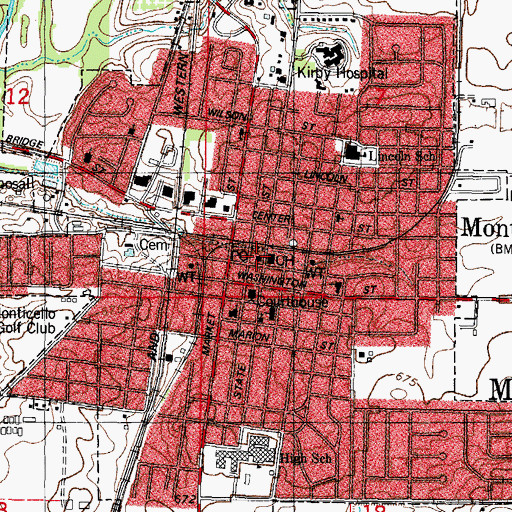 Topographic Map of Monticello Post Office, IL