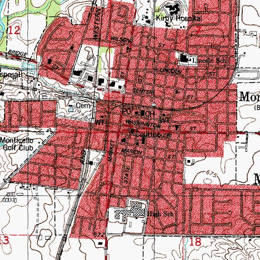 Topographic Map of Piatt County Courthouse, IL