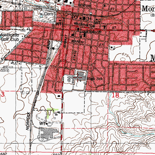 Topographic Map of Monticello High School, IL
