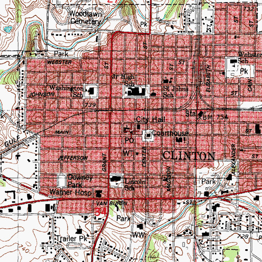 Topographic Map of Clinton Post Office, IL