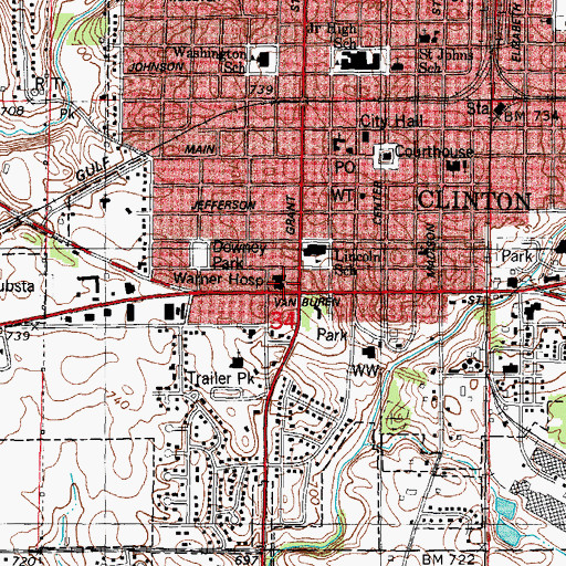 Topographic Map of Warner Hospital and Health Services, IL