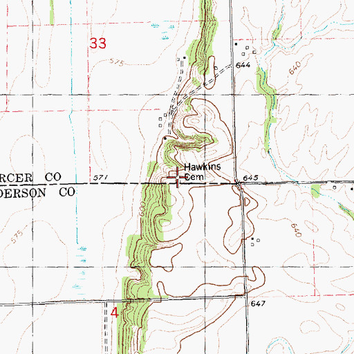 Topographic Map of Hawkins Cemetery, IL
