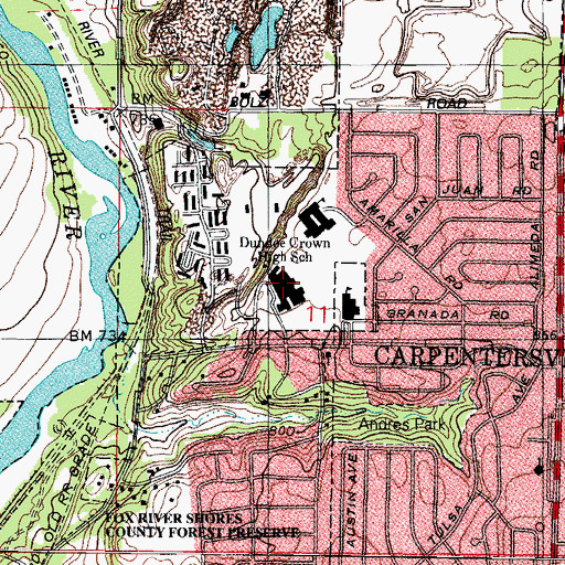 Topographic Map of Dundee - Crown High School, IL