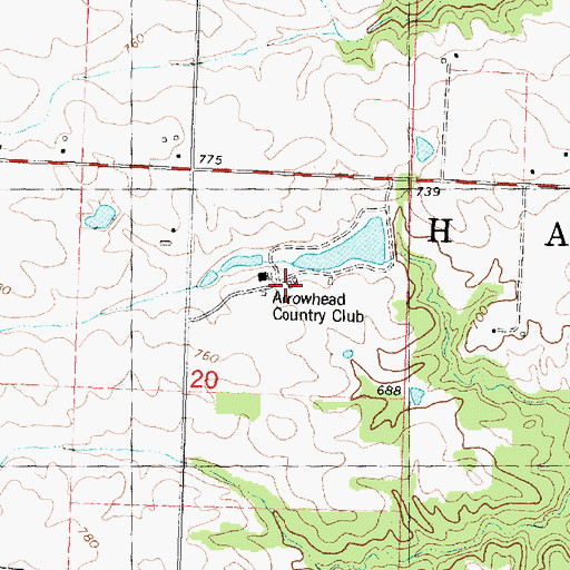 Topographic Map of Arrowhead Country Club, IL