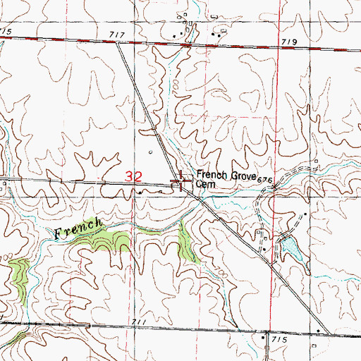 Topographic Map of French Grove Cemetery, IL