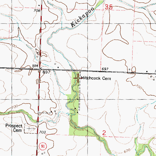 Topographic Map of Hitchcock Cemetery, IL