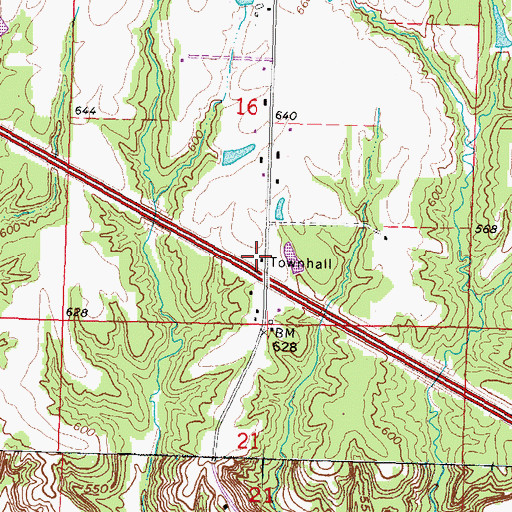 Topographic Map of Kickapoo Town Hall, IL
