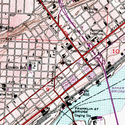 Topographic Map of Peoria City Hall, IL