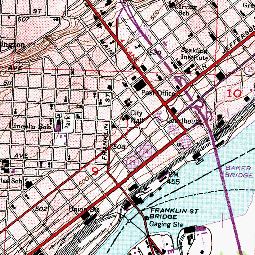 Topographic Map of Peoria County Courthouse, IL