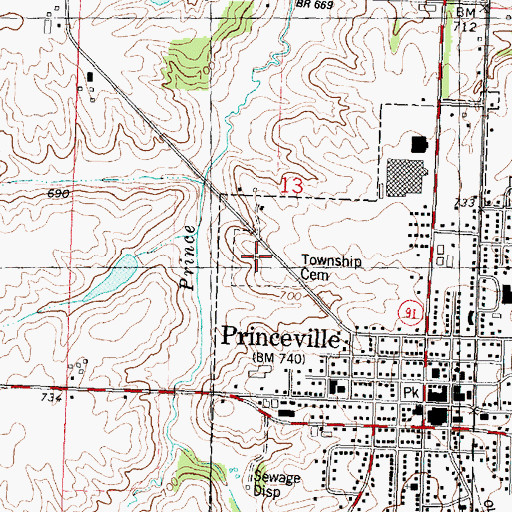 Topographic Map of Princeville Township Cemetery, IL