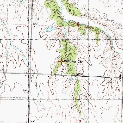Topographic Map of Walliker Cemetery, IL
