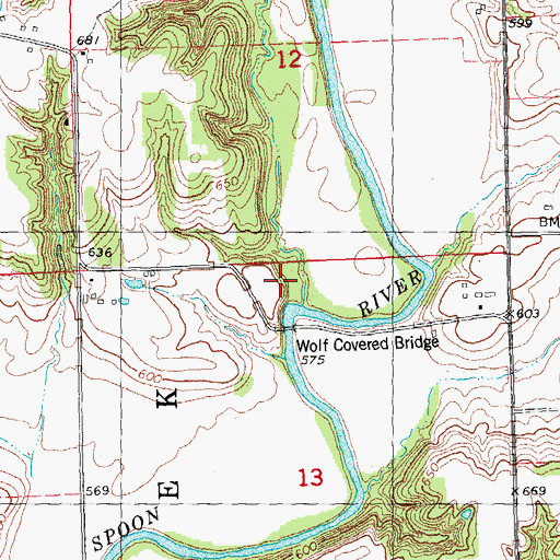 Topographic Map of Wolf Covered Bridge, IL