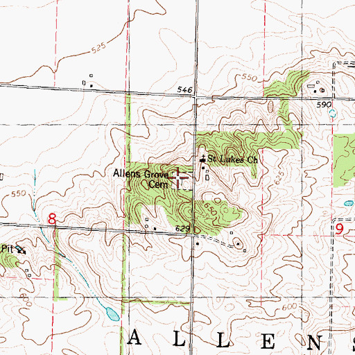 Topographic Map of Allens Grove Cemetery, IL