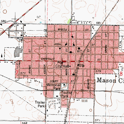 Topographic Map of Mason City Post Office, IL