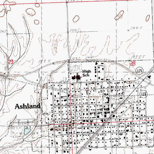 Topographic Map of Ashland-Chandlerville Senior High School, IL