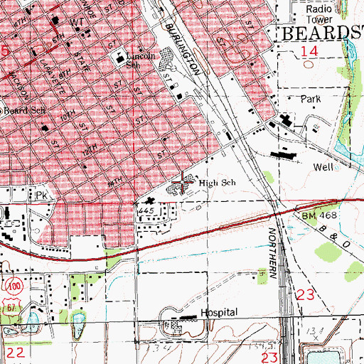 Topographic Map of Beardstown High School, IL