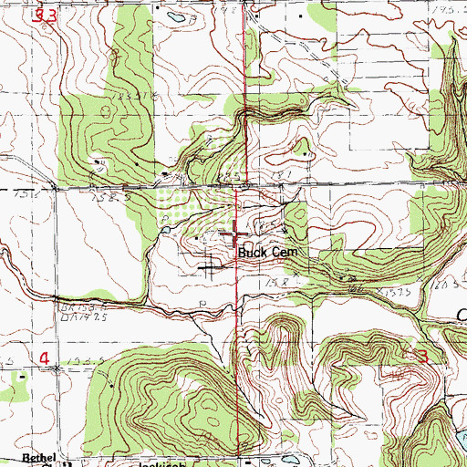 Topographic Map of Buck Cemetery, IL