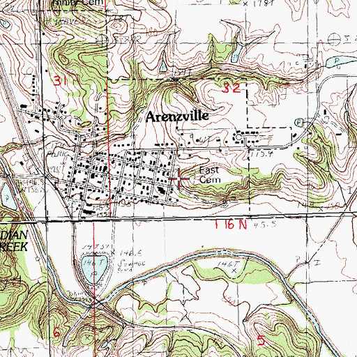 Topographic Map of Arenzville City East Cemetery, IL