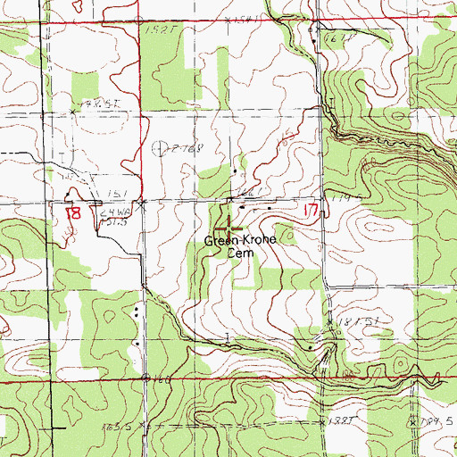 Topographic Map of Green-Krohe Cemetery, IL