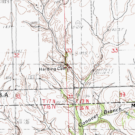 Topographic Map of Harding Cemetery, IL