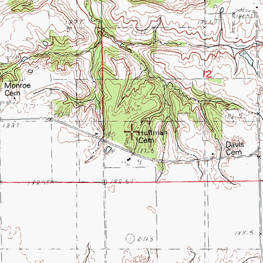 Topographic Map of Huffman Cemetery, IL