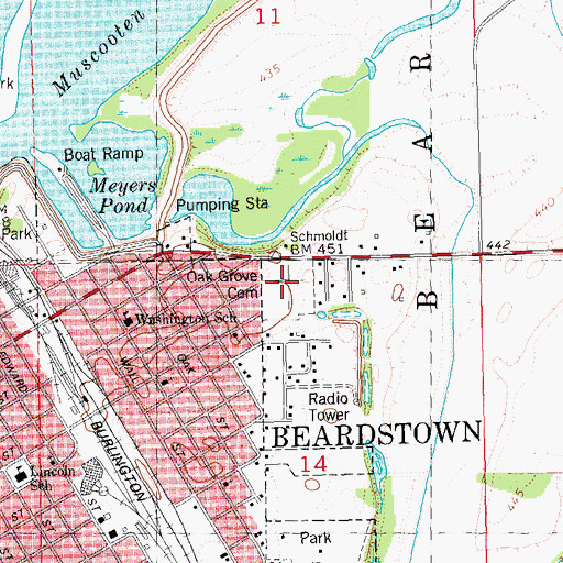 Topographic Map of Oak Grove Cemetery, IL