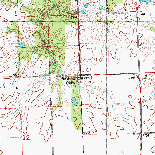 Topographic Map of Pontiac Cemetery, IL
