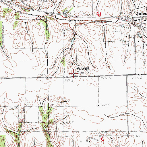 Topographic Map of Powell Cemetery, IL